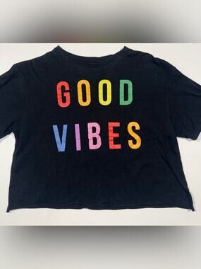 Good Vibes Black Crop Tee with Rainbow Lettering